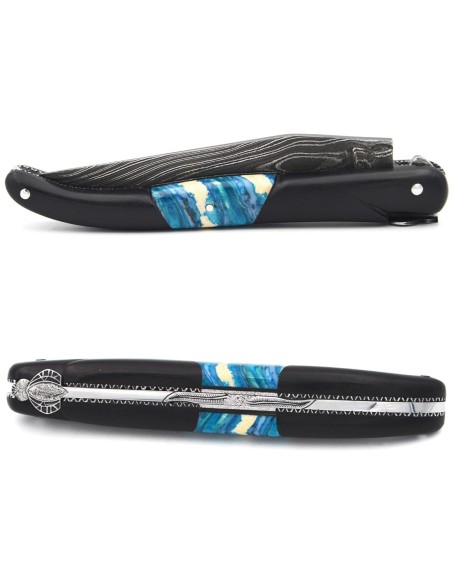 Laguiole Honoré Durand, ébène insert molaire de mammouth bleu