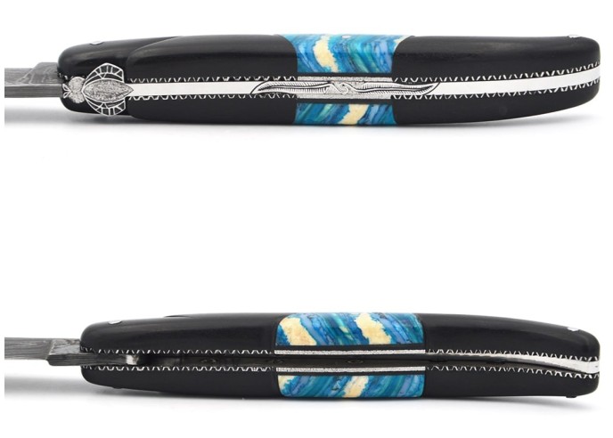 Laguiole Honoré Durand, ébène insert molaire de mammouth bleu