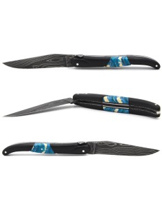 Laguiole Honoré Durand, ébène insert molaire de mammouth bleu 2