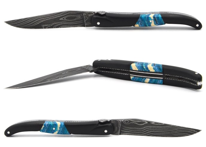 Laguiole Honoré Durand, ébène insert molaire de mammouth bleu