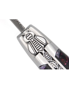 Laguiole Klappmesser, 12cm, Damast wildem Muster, Biene und Feder mit Meißel handziseliert, Griff aus Mammut-Molar 2