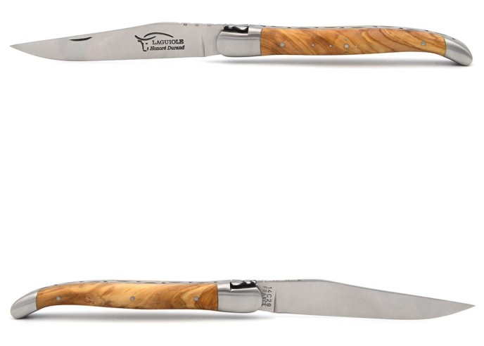 Laguiole pocket knife, 13 cm, forged bee, olive wood handle with matt bolsters