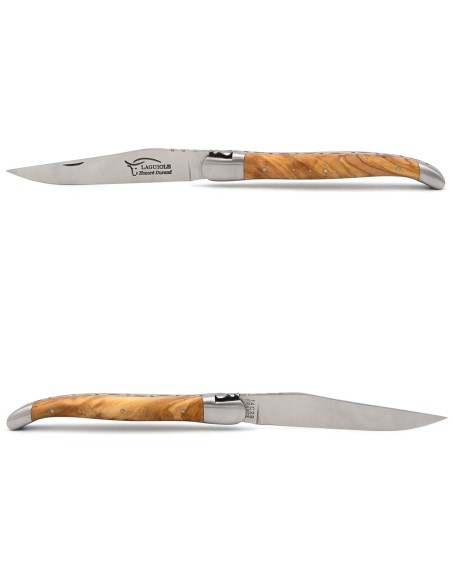 Laguiole pliant, 13 cm, manche olivier, lame seule, mitres inox mat