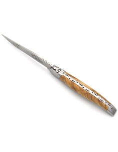 Laguiole pliant, 13 cm, manche olivier, lame seule, mitres inox mat 2