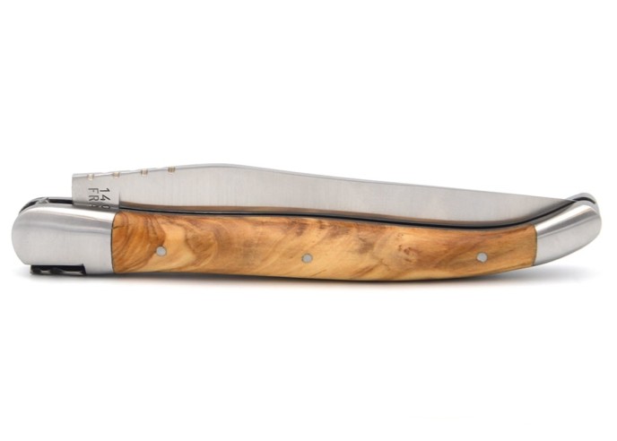 Laguiole pocket knife, 13 cm, forged bee, olive wood handle with matt bolsters