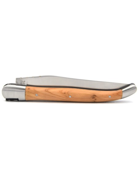 Laguiole pliant, 13cm, abeille forgée, manche cade et mitres inox mat