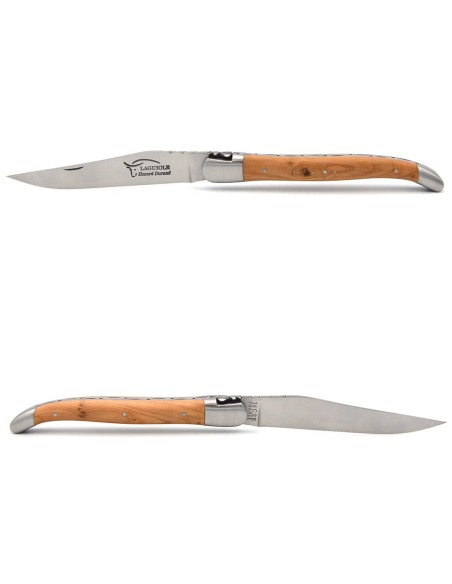 Laguiole Klappmesser, 13cm, Geschmiedete Biene, Heftbacken aus mattem Edelstahl, Griff aus Wacholderholz