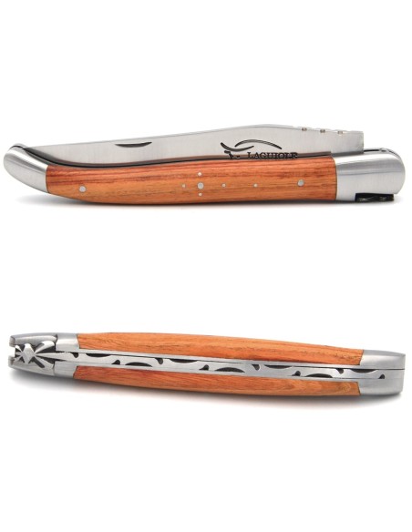Laguiole pliant 13cm, manche bois de rose, mitres inox mat