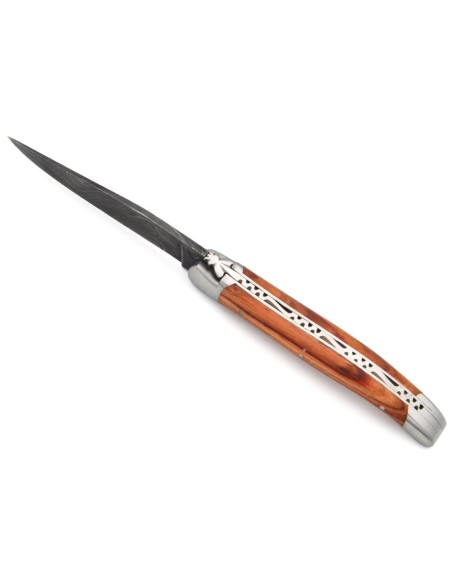 Laguiole pocket knife, 11 cm, forged bee, Damascus steel blade, rosewood handle with matt bolsters