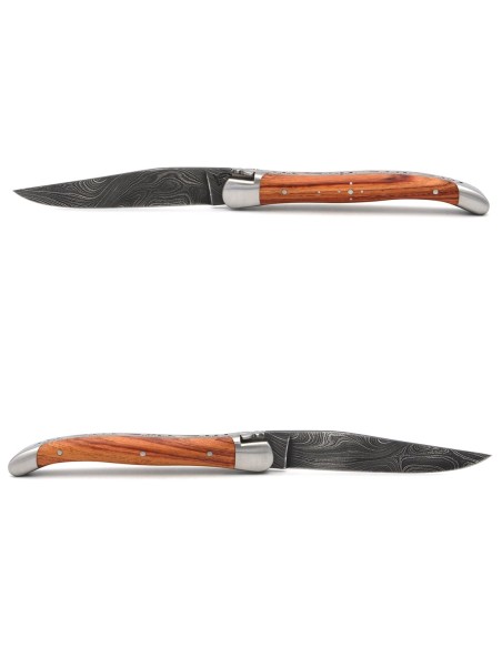 Laguiole pocket knife, 11 cm, forged bee, Damascus steel blade, rosewood handle with matt bolsters