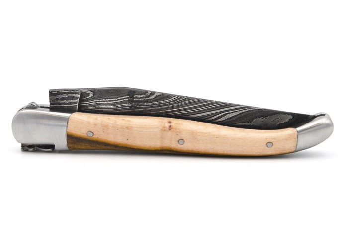 Laguiole pliant, 12cm, acier Damas, manche pistachier, lame seule