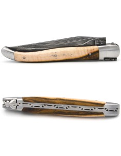 Laguiole pliant, 12cm, acier Damas, manche pistachier, lame seule