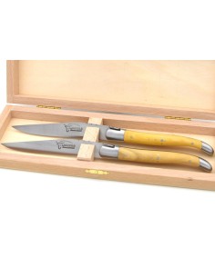 Laguiole Steakmesser, Heftbacken aus mattem Edelstahl, breiterer Griff aus Buchsbaum 2