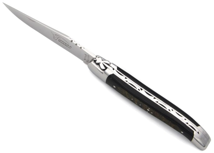 Laguiole pliant abeille forgée, 12 cm, manche en corne de buffle