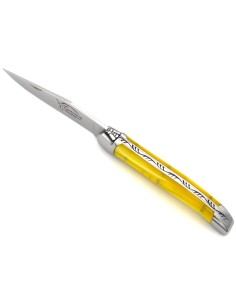Laguiole Klappmesser, 11cm, Geschweißte Biene, Heftbacken aus glänzendem Edelstahl, Griff aus Acryl - gelb 2