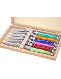 Laguiole Steakmesser, fein Griff aus perlmuttfarbenem Acryl