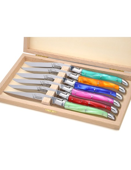 Laguiole Steakmesser, fein Griff aus perlmuttfarbenem Acryl