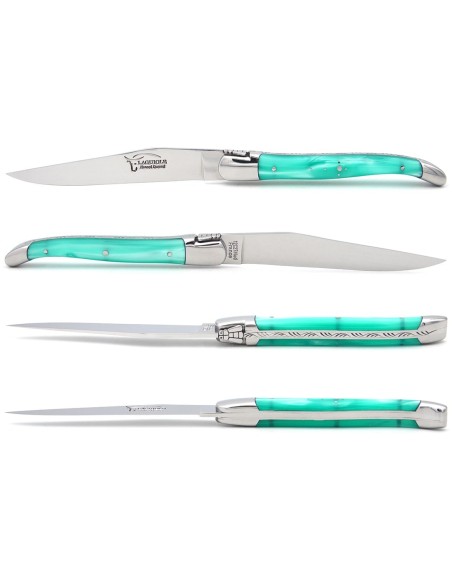 Laguiole steak knives. Slim pearly acrylic handles
