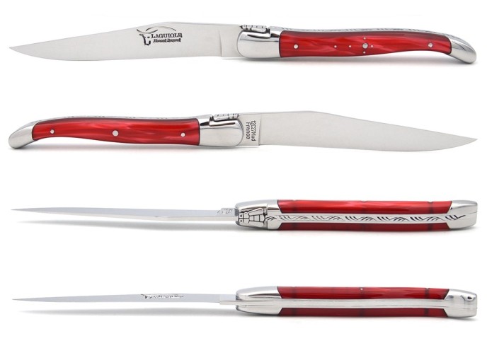 Laguiole steak knives. Slim pearly acrylic handles