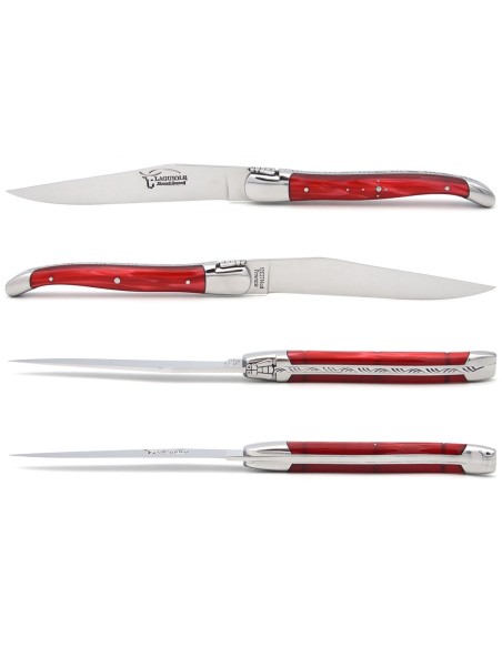Laguiole Steakmesser, fein Griff aus perlmuttfarbenem Acryl