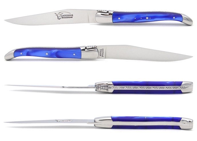 Laguiole Steakmesser, fein Griff aus perlmuttfarbenem Acryl