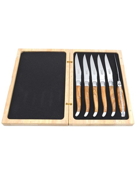 Laguiole Steakmesser, Heftbacken aus Messing, breiterer Griff aus Olivenholz
