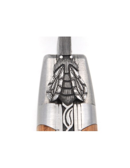 laguiole 12cm damast klinge biene und feder mit meissel handziseliert griff aus wacholder