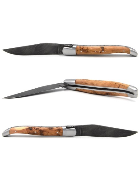 laguiole 12cm damast klinge biene und feder mit meissel handziseliert griff aus wacholder