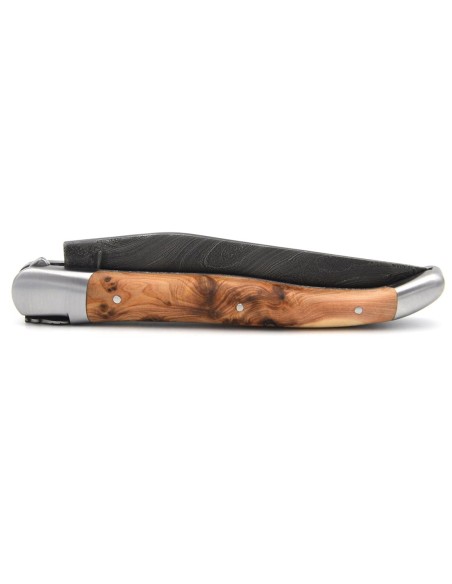 laguiole 12cm damast klinge biene und feder mit meissel handziseliert griff aus wacholder