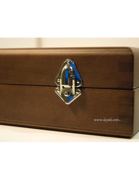 Ménagère prestige, 24 pièces manches en bois divers, avec mitres inox brillant