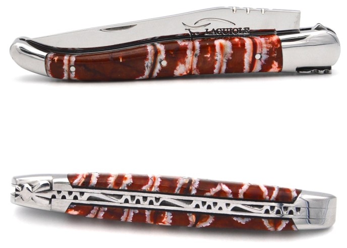 Laguiole Klappmesser 12cm, Orange-roter Griff aus Mammutmolar