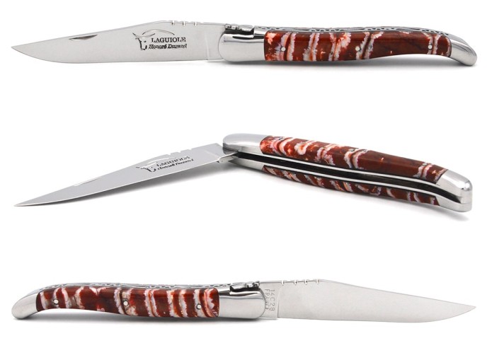 Laguiole Klappmesser 12cm, Orange-roter Griff aus Mammutmolar