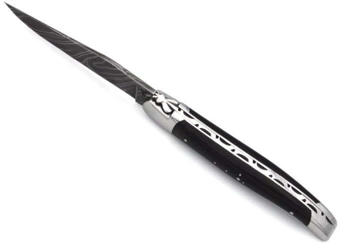 Laguiole pliant, 12cm, acier Damas, manche ébène, lame seule