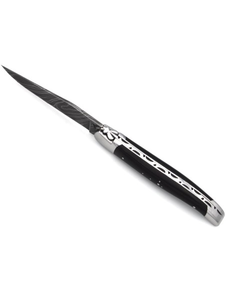 Laguiole pliant, 12cm, acier Damas, manche ébène, lame seule