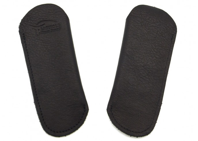 Étui cuir lisse de poche avec logo en creux pour couteaux de chasse - Noir