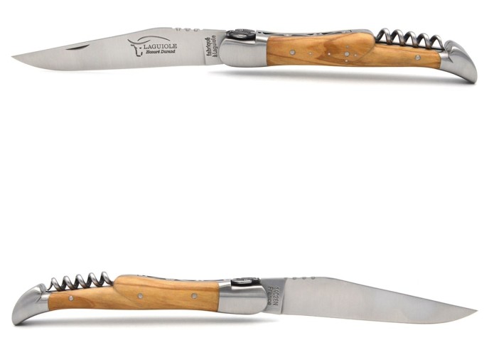 Laguiole knife, 12 cm, woodcock, blade and corkscrew, olivewood