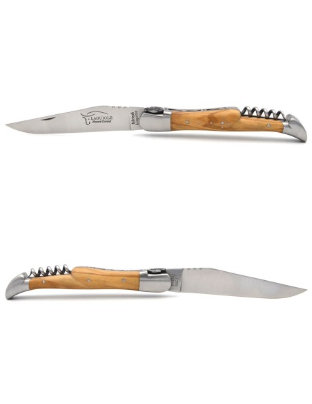Laguiole knife, 12 cm, woodcock, blade and corkscrew, olivewood