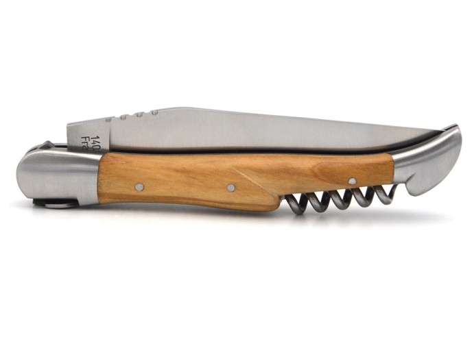 Laguiole knife, 12 cm, woodcock, blade and corkscrew, olivewood