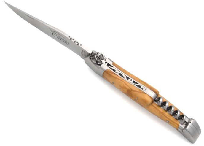 Laguiole 12cm, Waldschnepfe, Klinge und Korkenzieher, Olivenholz
