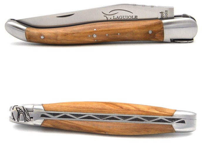 Laguiole Klappmesser, 12cm, Motorradhelm, Griff aus Olivenholz