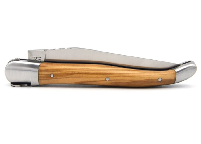 Laguiole pliant 12 cm, patte de chien, lame seule, manche en olivier