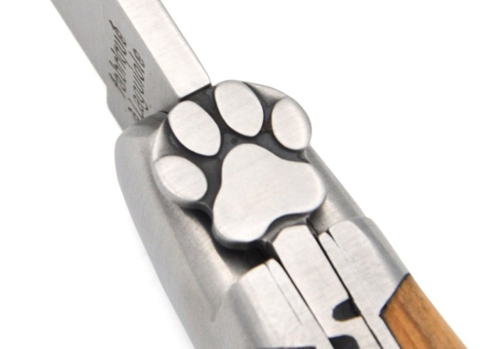 Laguiole pocket knife, 12 cm, dog paw, olive wood handle