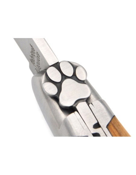 Laguiole pocket knife, 12 cm, dog paw, olive wood handle