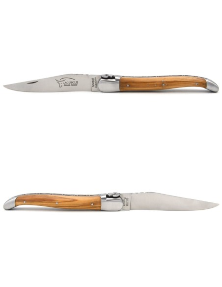 Laguiole pliant 12 cm, patte de chien, lame seule, manche en olivier