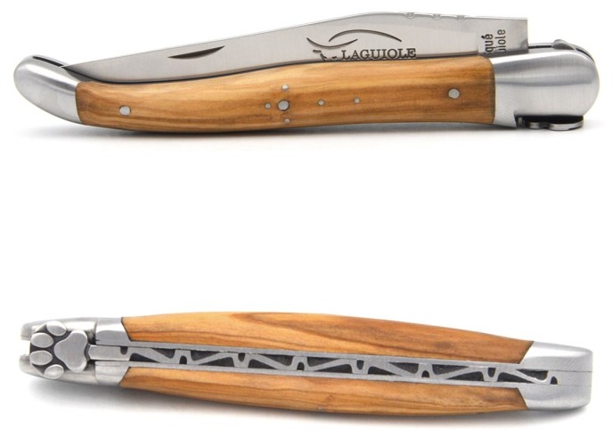 Laguiole pliant 12 cm, patte de chien, lame seule, manche en olivier