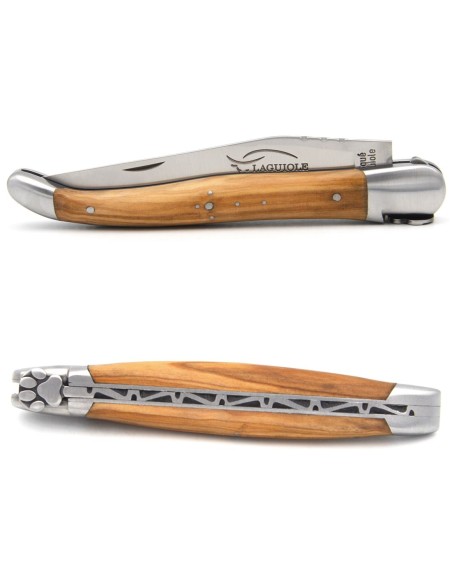 Laguiole pliant 12 cm, patte de chien, lame seule, manche en olivier