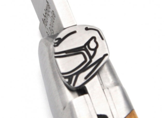 Laguiole pocket knife, 12 cm, motorbike helmet, olive wood handle with matt bolsters