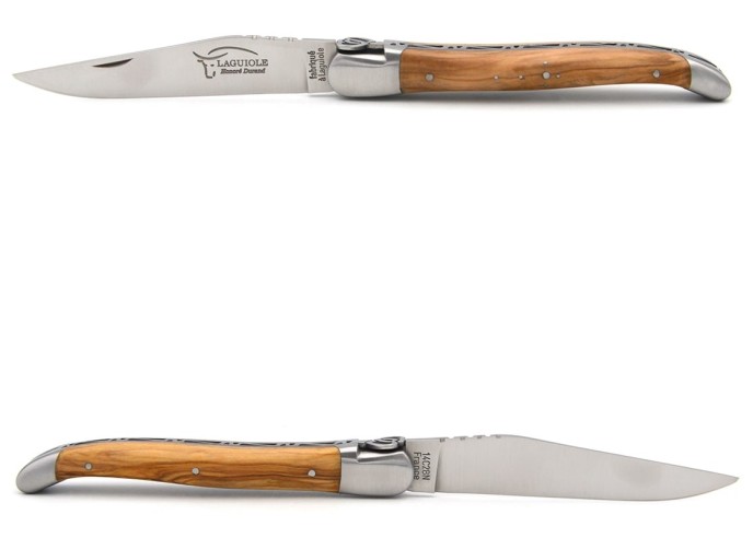 Laguiole Klappmesser, 12cm, verschlungene Herzen, Griff aus Olivenholz