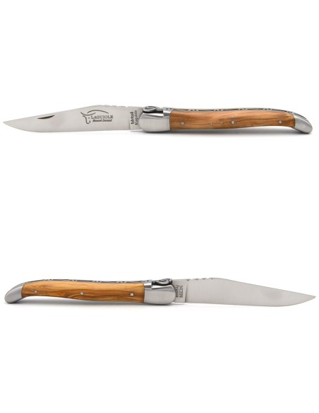 Laguiole pocket knife, 12 cm, interlaced hearts, olive wood handle