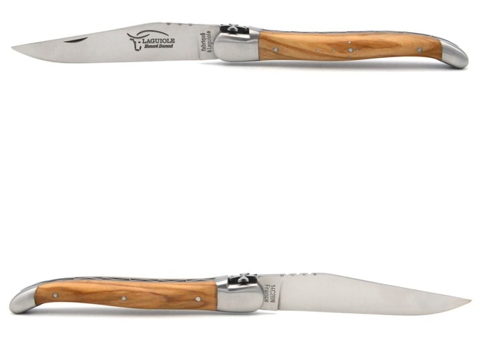 Laguiole Klappmesser, 12cm, Malteserkreuz, Griff aus Olivenholz, Heftbacken